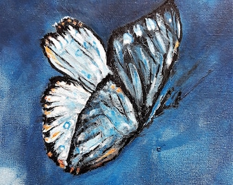 Blue Butterfly, Teal Original Painting, Acrylics on Canvas, Insect Art, Unique Interior Design