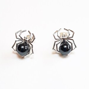 Spider Stud Earrings, Sterling Silver with Haematite Stones