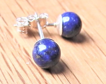 Lapis Lazuli oorbellen blauw Studs natuurlijke edelsteen, Sterling Zilver, kleine bol Earrings, Lapis Lazuli Jewelry, Mother's Day, cadeau voor haar