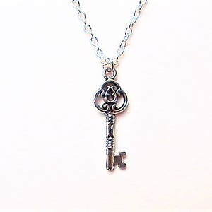 Key to Success Necklace,  Silver Key Pendant, Fancy Key Necklace, Steampunk Valentine Jewellery, Key to my Heart, Gift under 10,