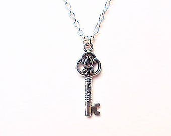 Key to Success Necklace,  Silver Key Pendant, Fancy Key Necklace, Steampunk Valentine Jewellery, Key to my Heart, Gift under 10,