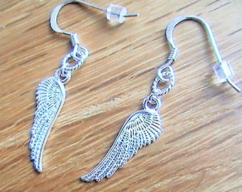 Silver Wing Earrings, 925 Sterling Silver Angel Jewellery