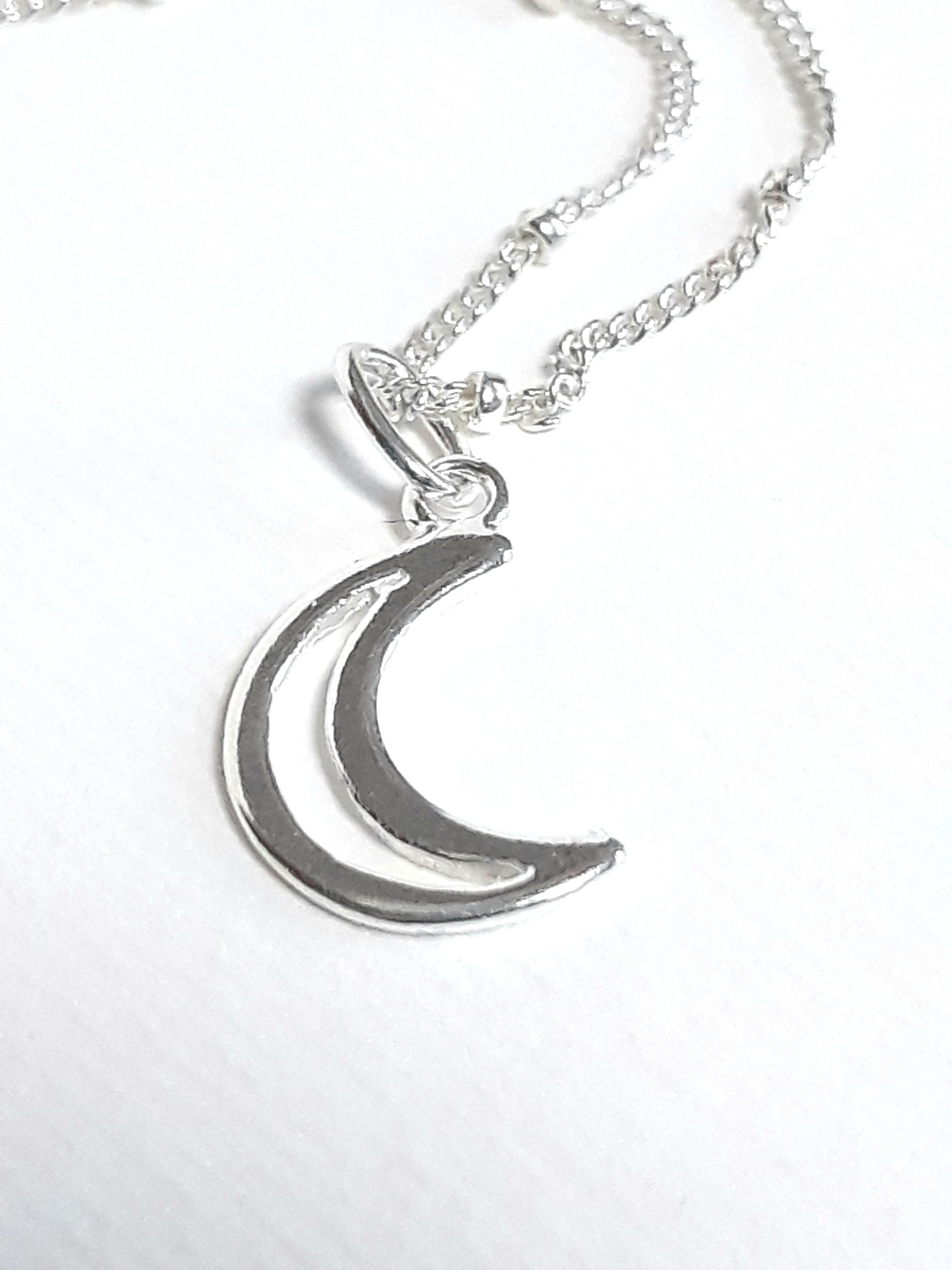 Crescent Moon Necklace Sterling Silver Pendant and Satellite - Etsy