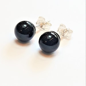 Onyx Ball Studs, 6mm Black Stone Stud Earrings in Sterling Silver, small Gothic Jewellery