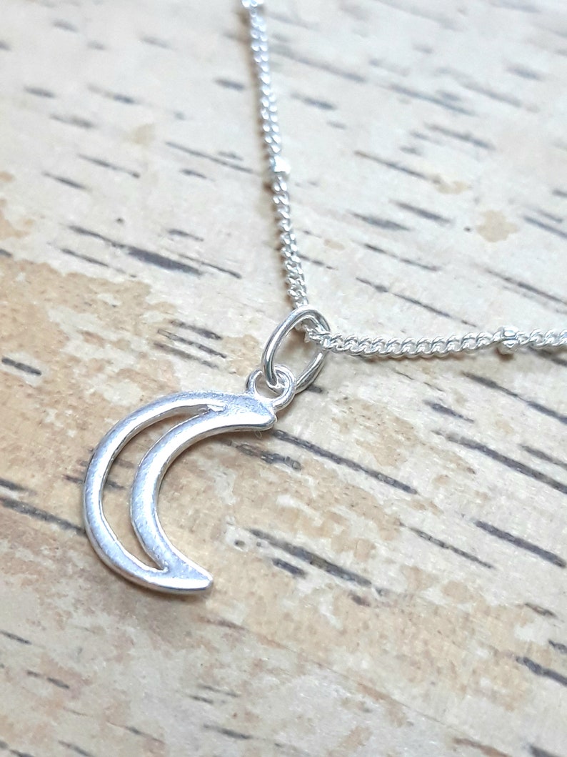 Crescent Moon Necklace Sterling Silver Pendant and Satellite - Etsy