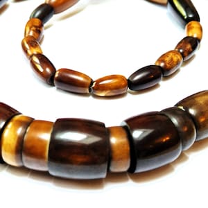 Vintage Bakelite Necklace, Brown and Butterscotch Beads, Graduated Mixed Shapes, Heavy 170g,  31 Inch