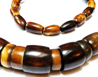 Vintage Bakelite Necklace, Brown and Butterscotch Beads, Graduated Mixed Shapes, Heavy 170g,  31 Inch