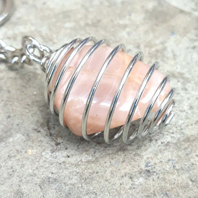 Moonstone Keychain, Spiral Cage Peach Gemstone Keyring, or Quartz ...