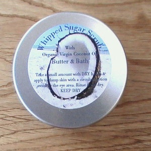 Coconut Face Scrub with Organic Virgin Coconut Oil, Vegan Body Scrub, Shea Butter Scrub, Creamy Whipped Sugar Scrub, Natural Facial Scrub