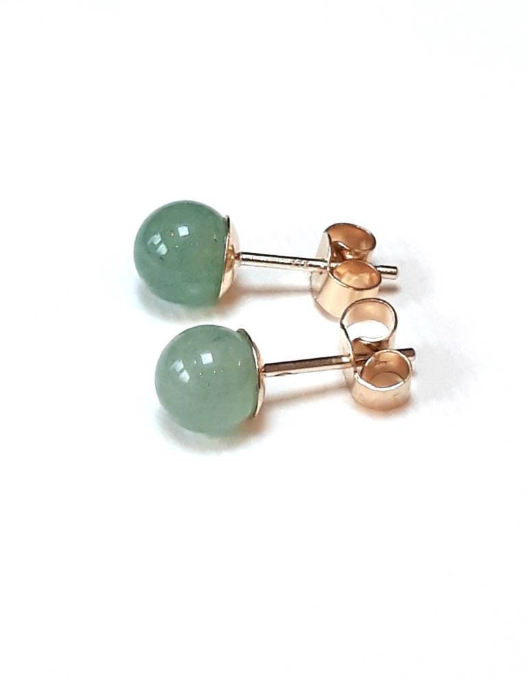 9ct Gold Studs With Green Aventurine Stone Solid Gold Earrings