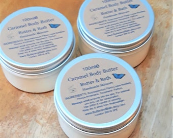 Mantequilla corporal con aroma de caramelo, crema corporal de loción vegana batida con manteca de karité orgánica, libre de conservantes 100ml