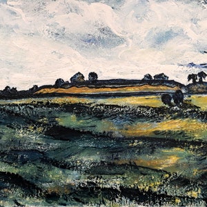 Original Landscape Painting of Old Sarum, Salisbury, Wiltshire, Acrylic Painting on Canvas A3