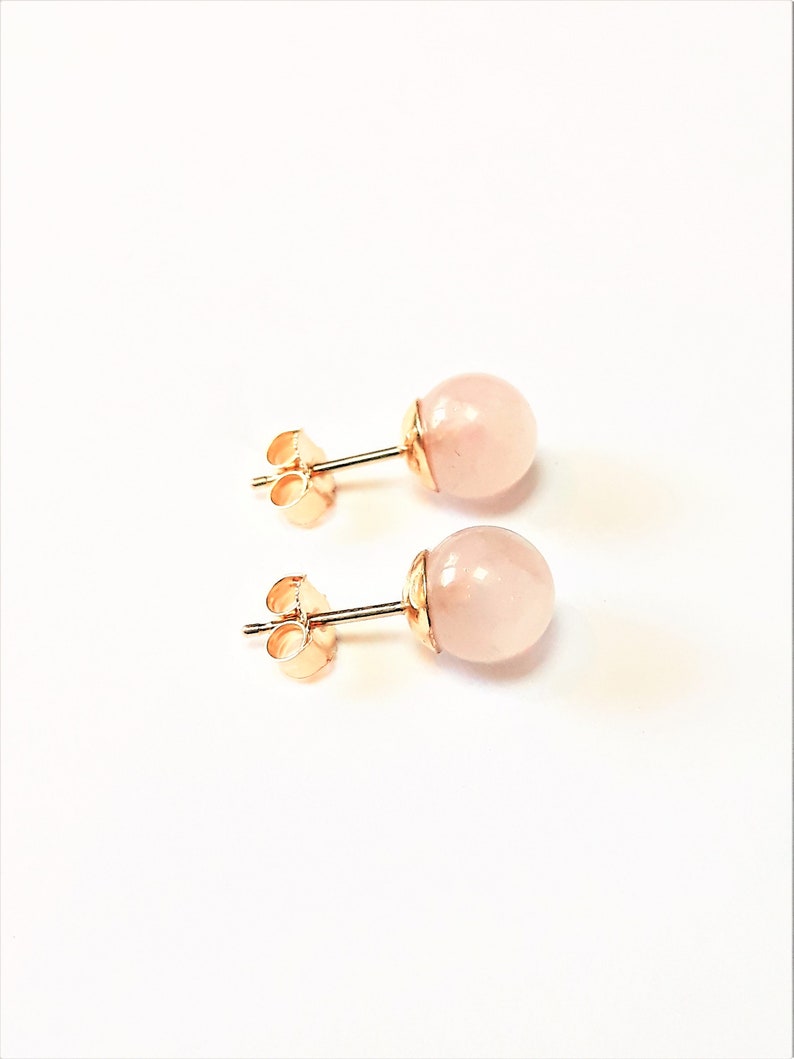 Dainty 9ct Gold Studs With Pink Rose Quartz Stones Ball Stud - Etsy