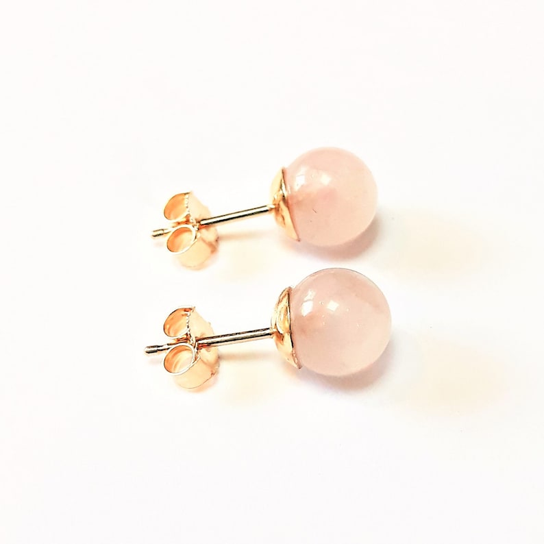 Dainty 9ct Gold Studs With Pink Rose Quartz Stones Ball Stud - Etsy
