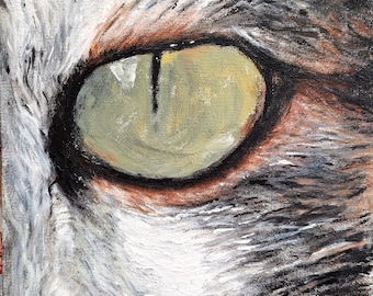 Cat Portrait, Painting of Cat's Eye Close Up,  Acrylics on Canvas A4 size, Vibrant Animal Art, Pet Owner, Cat Lover Gift