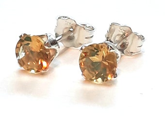 Citrine Stud Earrings, Sterling Silver Studs and 5mm Golden Yellow Faceted Crystal Gemstones, Gift For Her Under 25