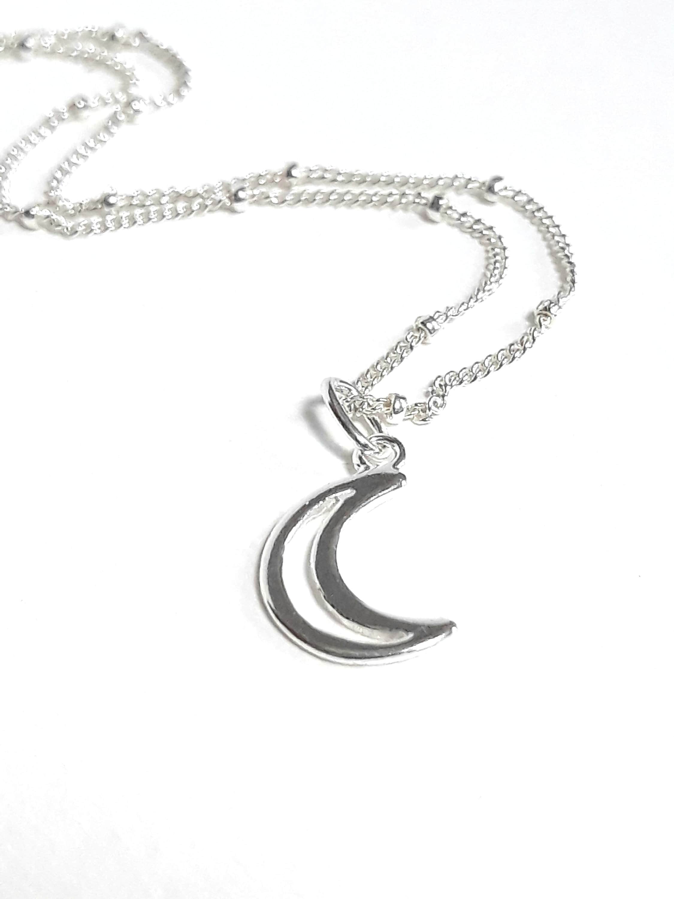Crescent Moon Necklace Sterling Silver Pendant and Satellite - Etsy