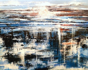 Blue Abstract Painting, Original Acrylic Seascape on Canvas