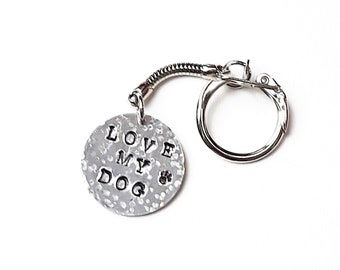 Dog Keyring, Hand Stamped and Hammered, Paw Print Key Chain, Gift for Dog Mum