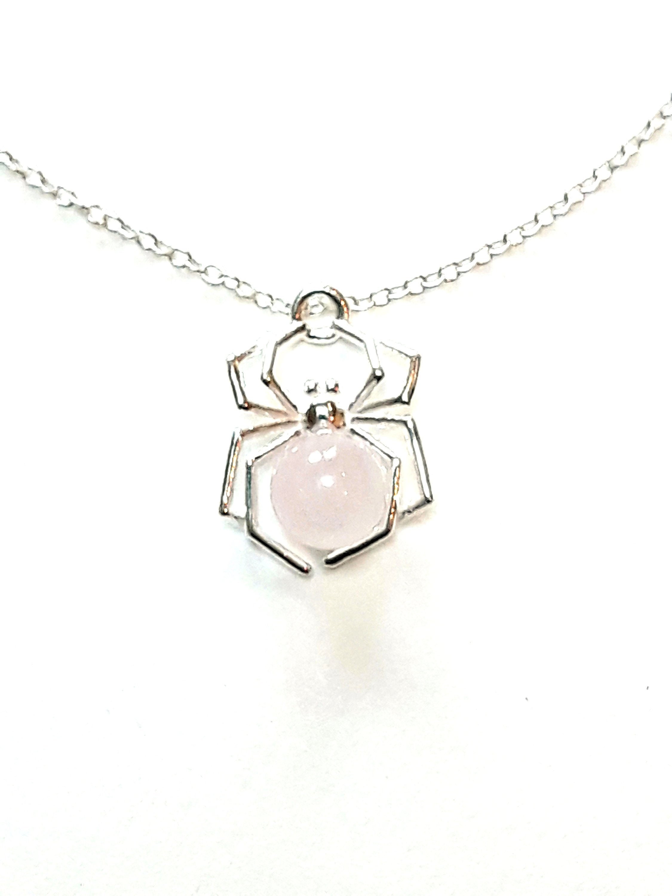Pink Spider Chain Pink Spider Necklace Rose Quartz Pendant Sterling Silver - Etsy