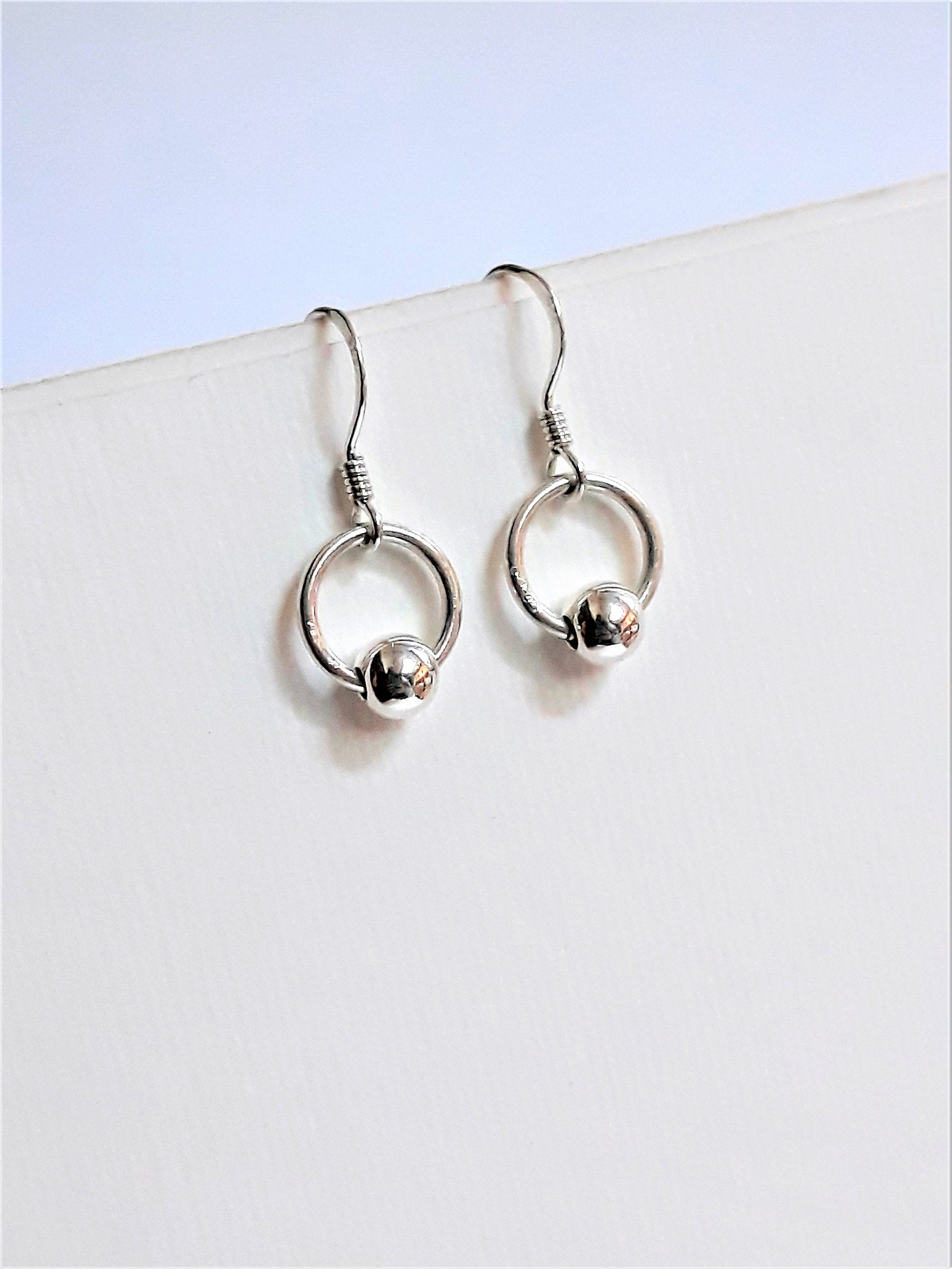 Small Hoop and Ball Earrings Dainty Sterling Silver Dangle - Etsy