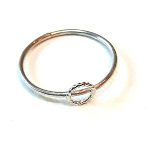 Minimalist Silver Ring, Small Skinny Band, Sterling Silver Stacking Ring with Tiny Circle, UK Size K 1/2, US 5 3/8 Dainty Pinky Ring
