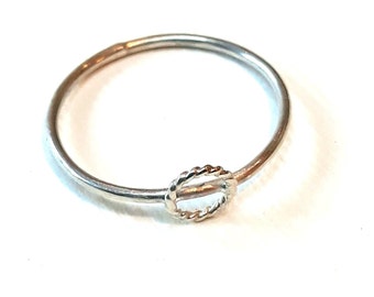 Minimalist Silver Ring, Small Skinny Band, Sterling Silver Stacking Ring with Tiny Circle, UK Size K 1/2, US 5 3/8 Dainty Pinky Ring