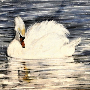 Swan Painting, Swan Lake Art, Original Acrylic on Canvas, Unframed, 40 x 30cm