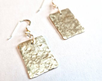 Handmade Solid Silver Dangle Earrings, Textured and Hammered 925 Sterling Silver, Rectangle Shape, Boho Friendship Gift, Festival Wear