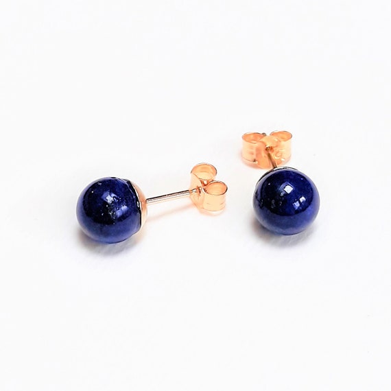 9ct Gold Stud Earrings Blue Lapis Lazuli Studs Natural | Etsy