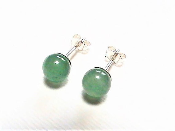 Green Aventurine Studs Green Stone Stud Earrings Sterling Silver