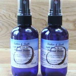 Coconut Body Oil Spray,  Light Body Oil with Coconut Scent, Vegan Body Oil, Shower Oil, Coconut Perfume