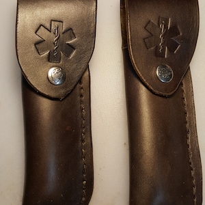 Custodia per Epi Pen con passante cucito o clip in metallo marrone scuro
