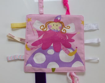 Baby taggy blankie / sensory blanket /  pink with fairy / angel / princess