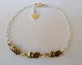 Sterling Silver and Bronze Three Bunny Rabbit Bracelet with Sterling Heart Dangle