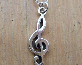 Sterling Silver Treble Clef G Clef Necklace