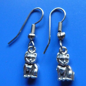 Sterling Silver Small Kitty Cat Kitten Earrings-Dangle Earrings image 2