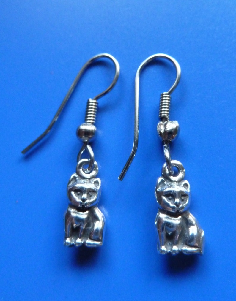 Sterling Silver Small Kitty Cat Kitten Earrings-Dangle Earrings image 2