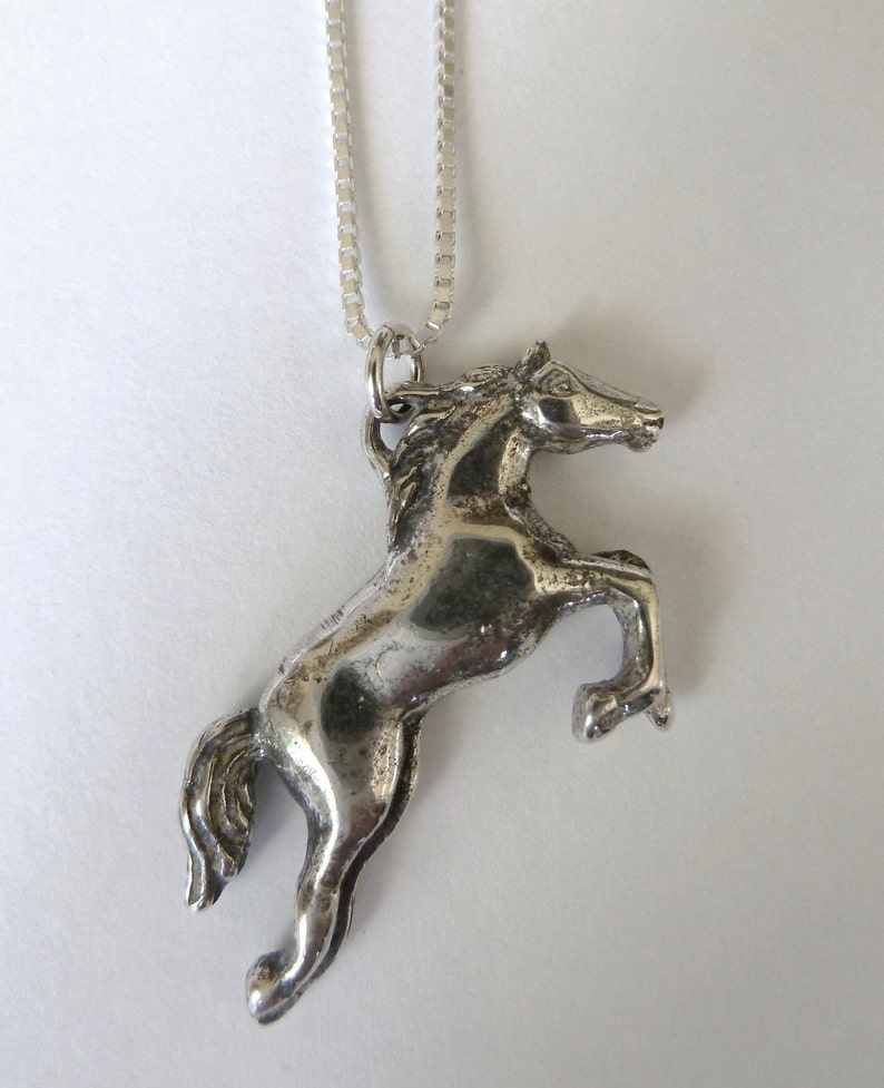 Sterling Silver Large Leaping Horse Necklace image 1