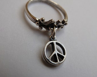 Sterling Silver Peace Sign Charm Ring