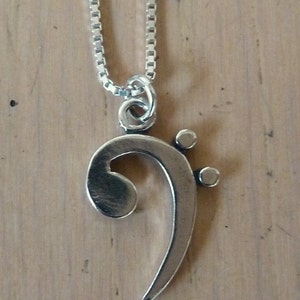 Bass Clef Necklace-Sterling Silver-Musician Gift image 1