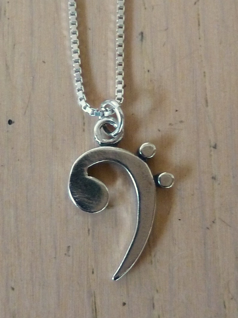 Bass Clef Necklace-Sterling Silver-Musician Gift image 1