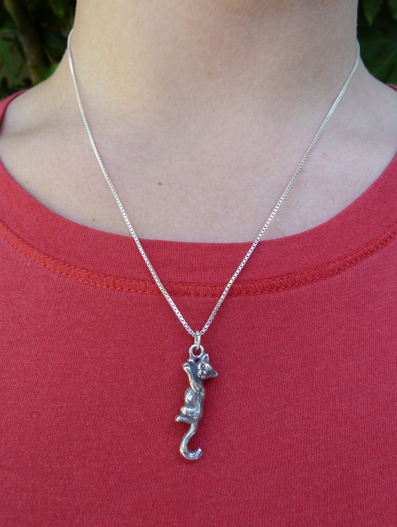 Sterling Silver Hang In There Cat Necklace image 1