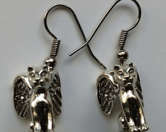 Angel Cal Earrings-Sterling Silver Cat Memory Jewelry-Handmade-Original Design-Three Dimensional