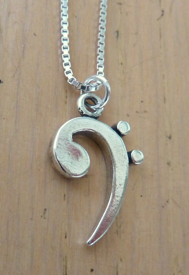 Bass Clef Necklace-Sterling Silver-Musician Gift image 2