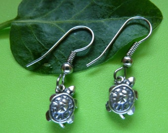 Sterling Silver Turtle Earrings-Dangle Earrings