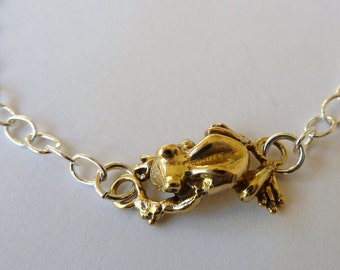 Sterling Silver and Bronze Frog Bracelet with Sterling Heart Dangle