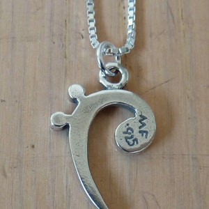 Bass Clef Necklace-Sterling Silver-Musician Gift image 3