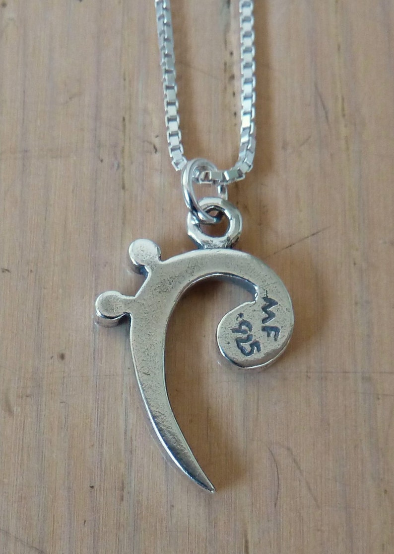 Bass Clef Necklace-Sterling Silver-Musician Gift image 3