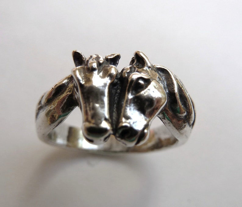 Sterling Silver Two Horse Head Ring image 1